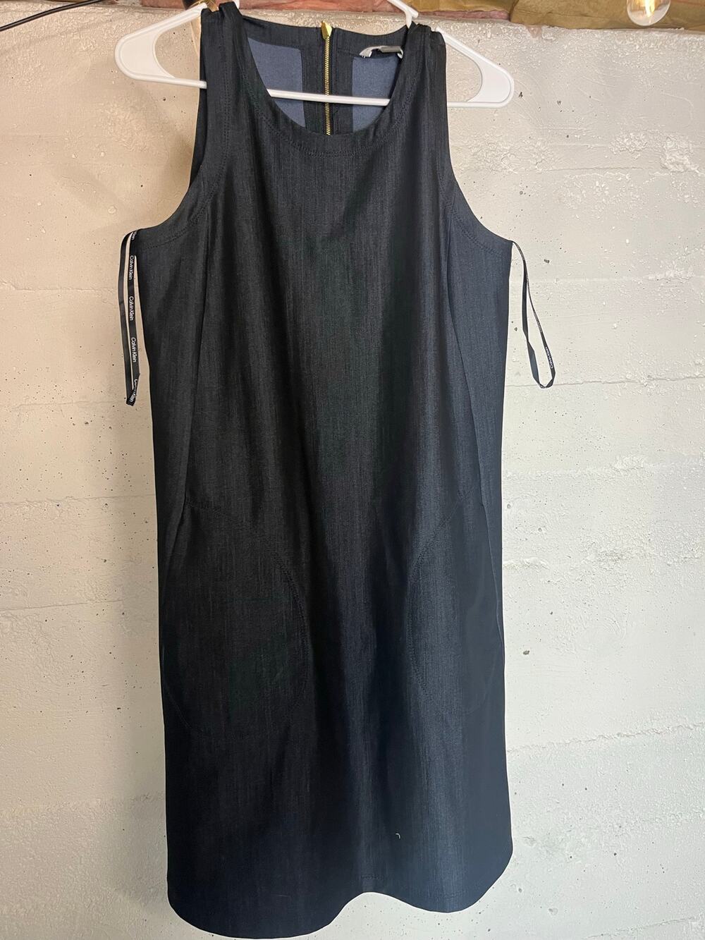 Calvin Klein Denim Sheath Dress with Gold zipper